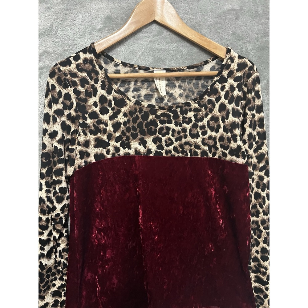 Y2K Style Animal Print Crushed Velvet Large Shirt Long Sleeve USA VTG - Picture 2 of 5